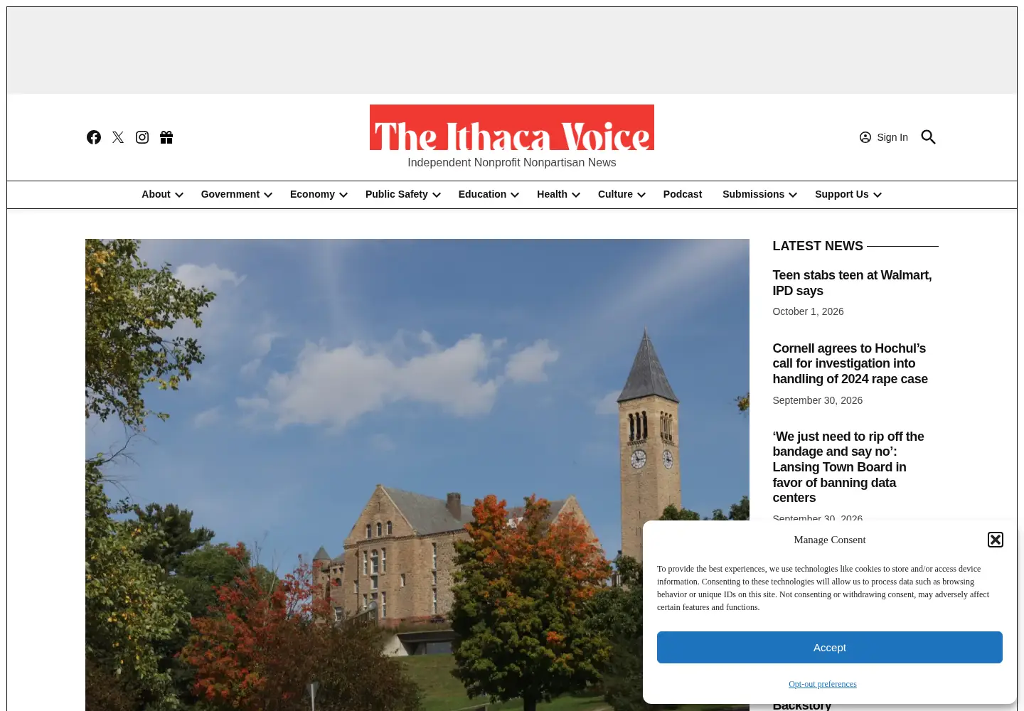 Screenshot of ithacavoice.org