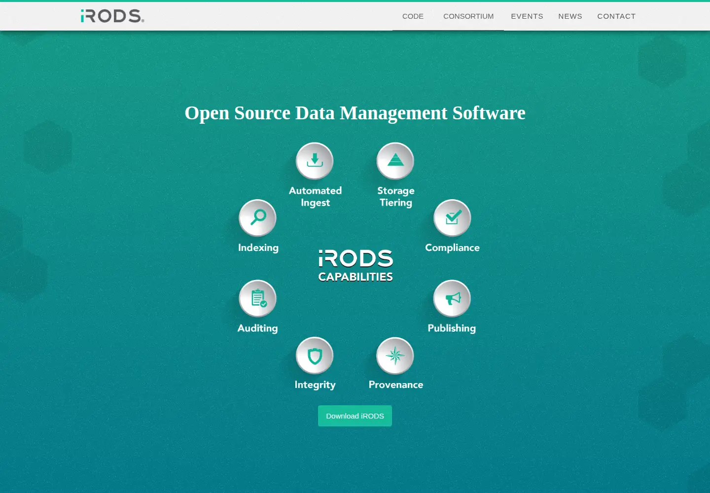 Captured homepage of irods.org in the current scan