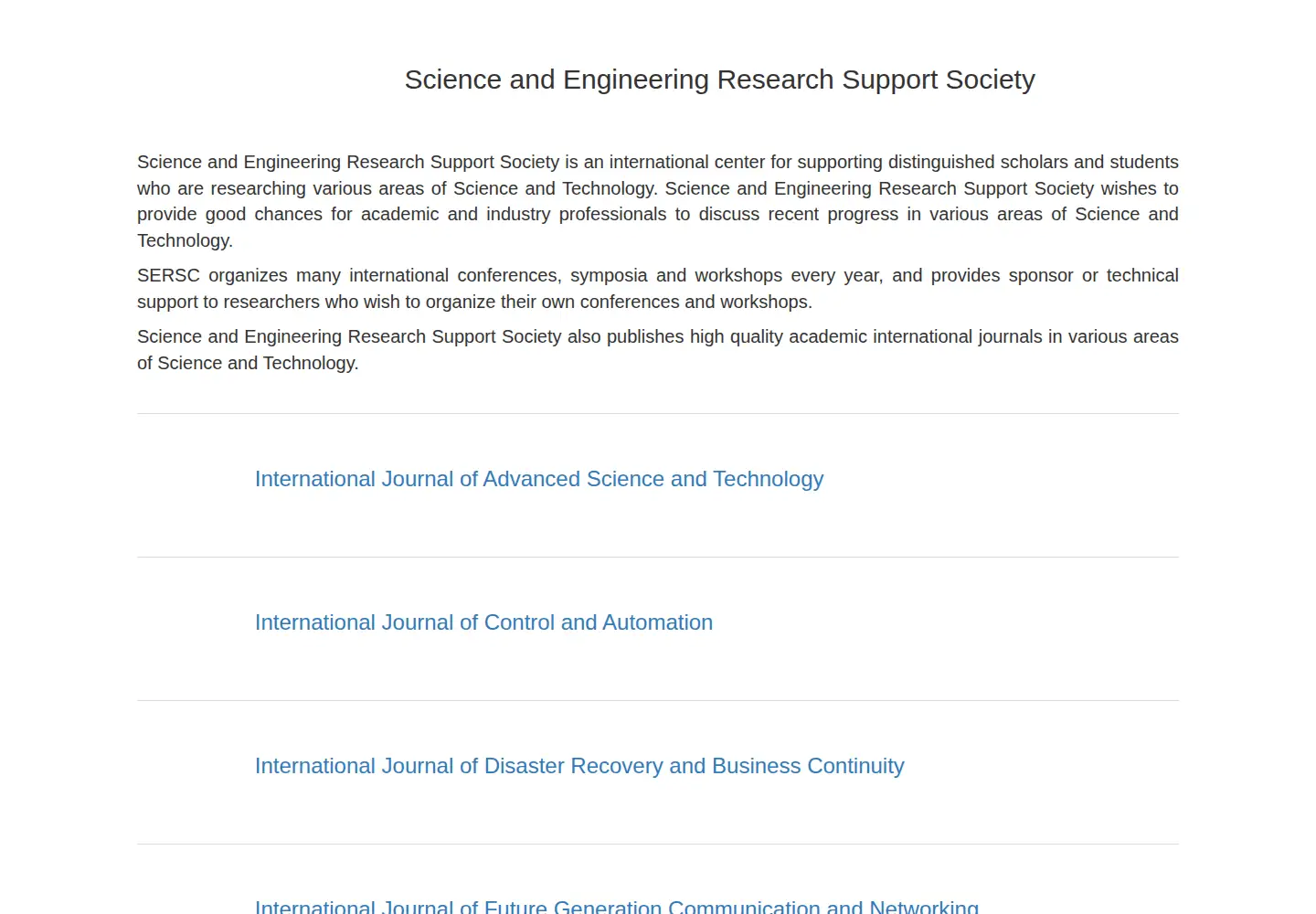 Screenshot of sersc.org