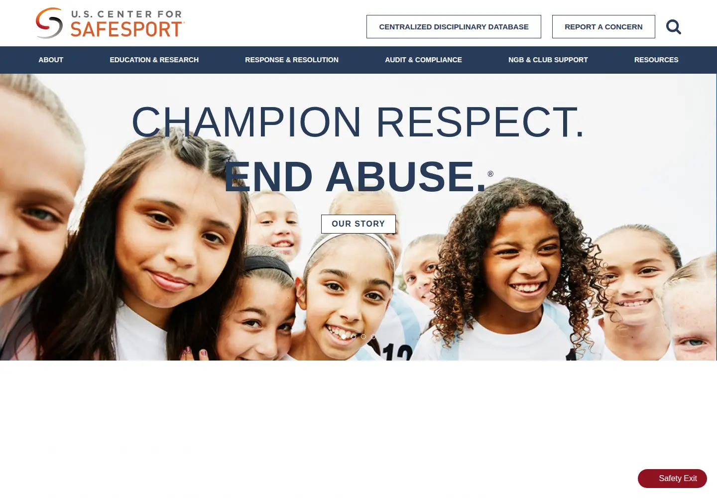Screenshot of uscenterforsafesport.org
