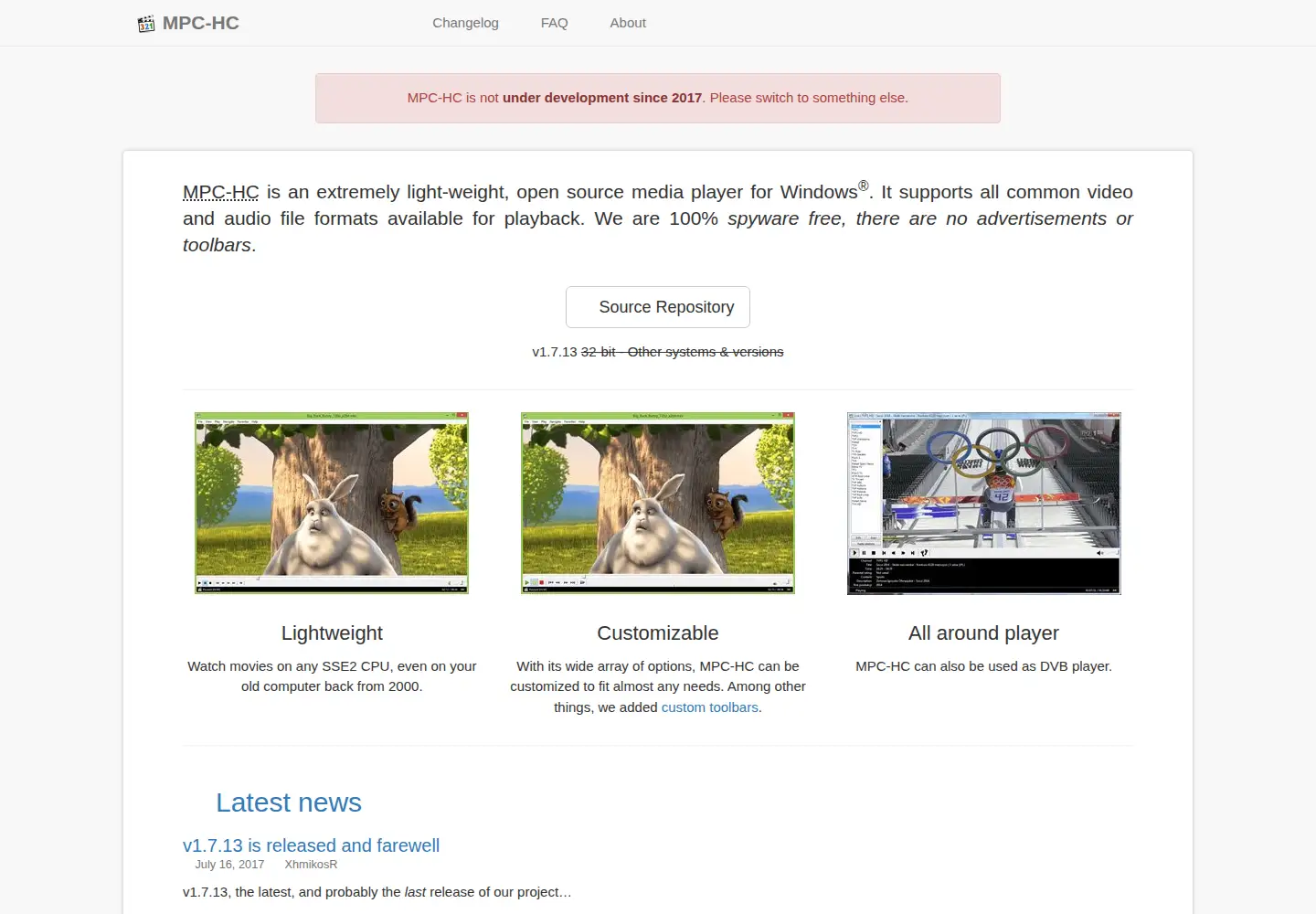 Screenshot of mpc-hc.org