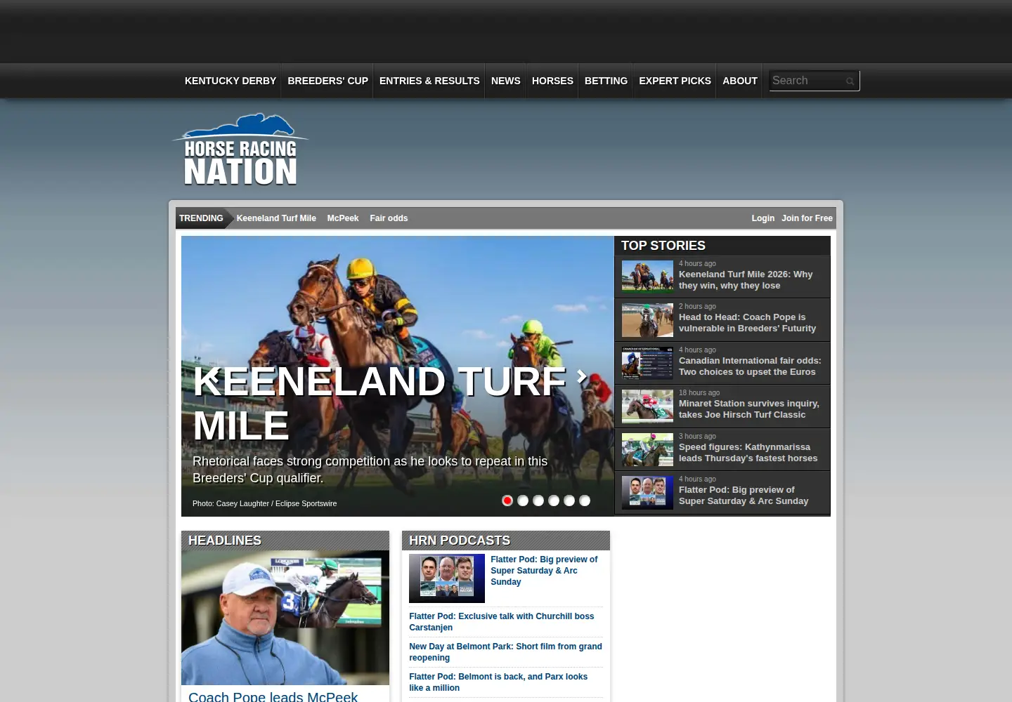 Screenshot of horseracingnation.com