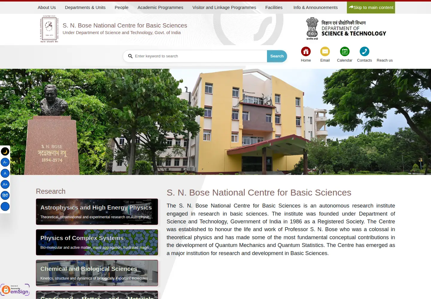 Screenshot of bose.res.in