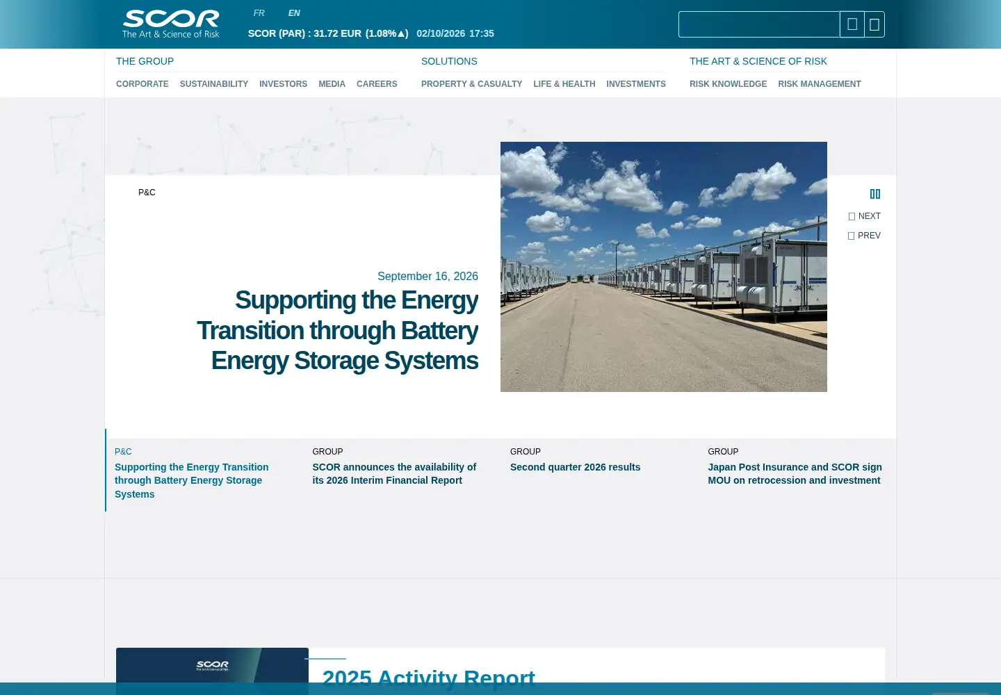 Captured homepage of scor.com in the current scan