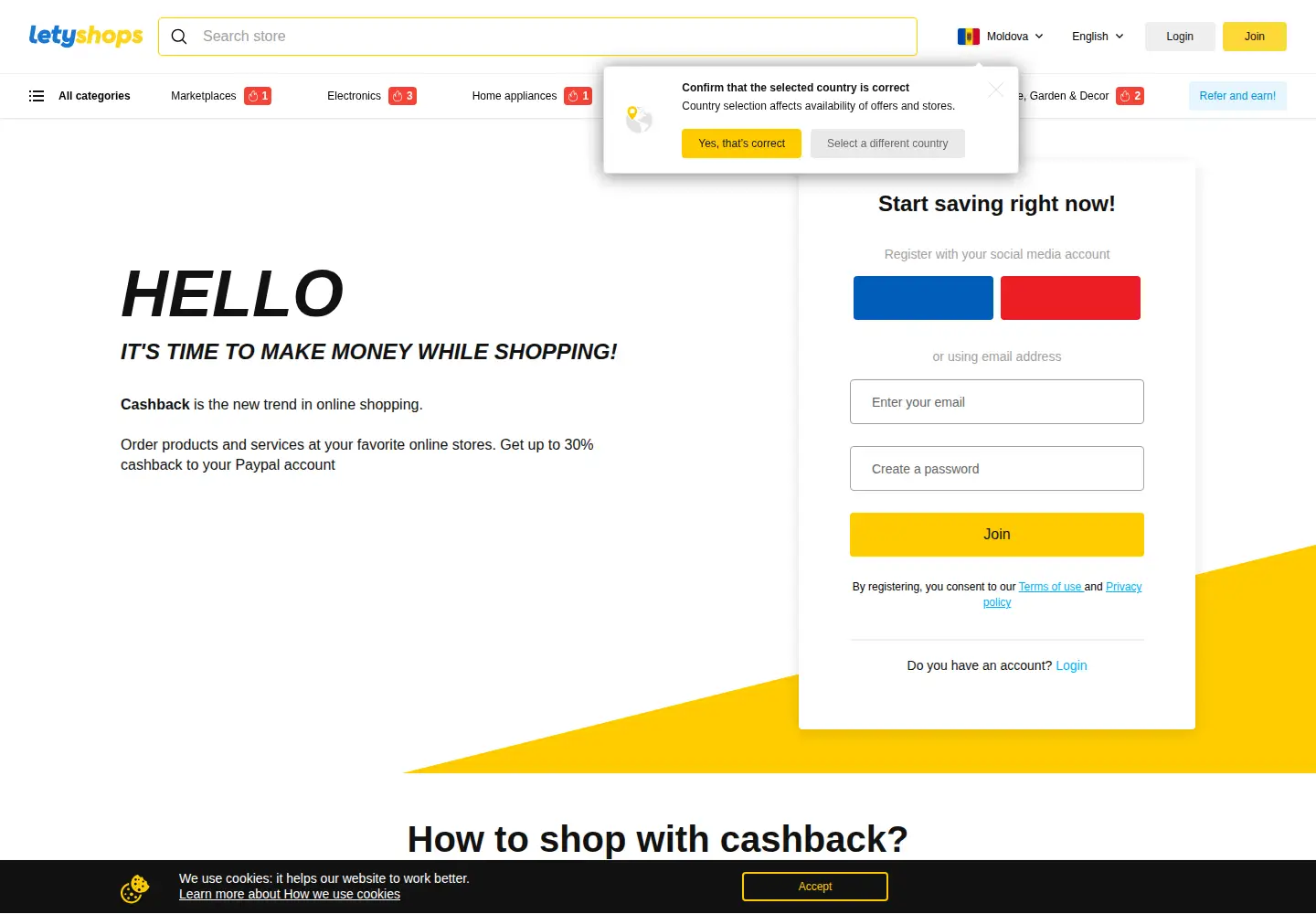 Screenshot of letyshops.com