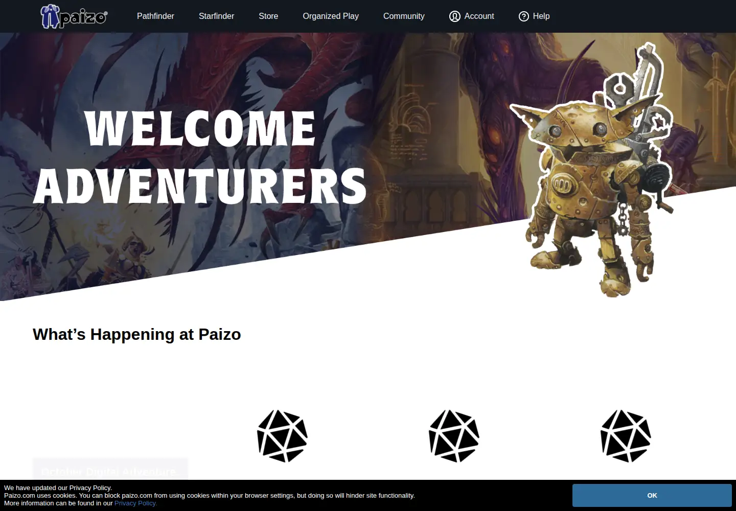 Screenshot of paizo.com