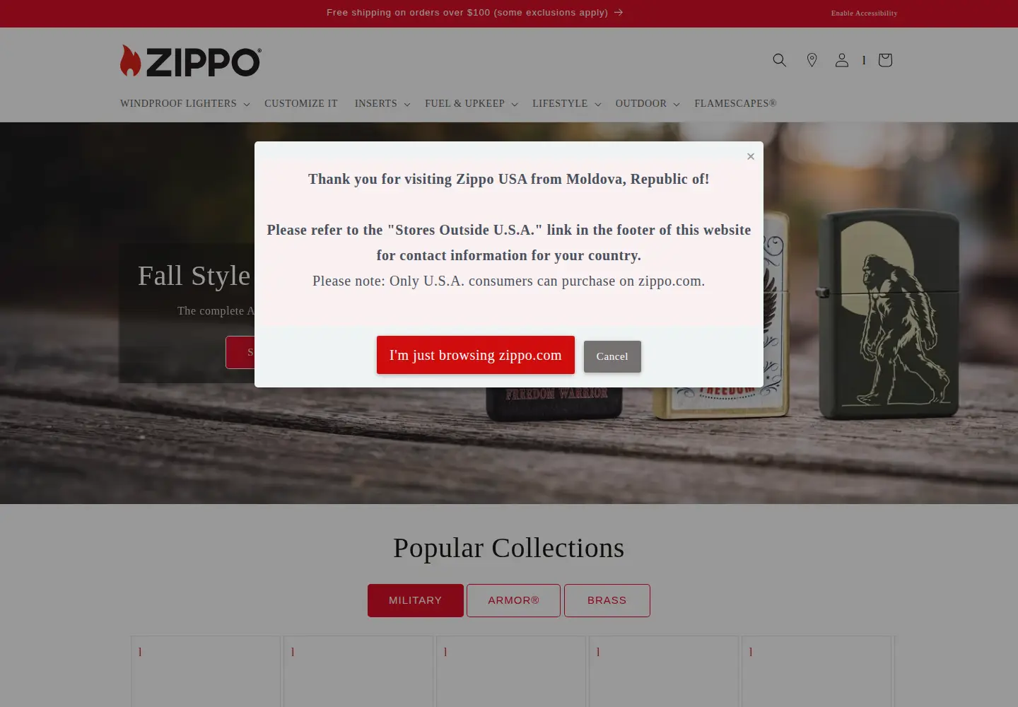 Screenshot of zippo.com