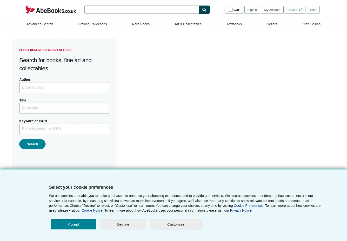 Screenshot of abebooks.co.uk