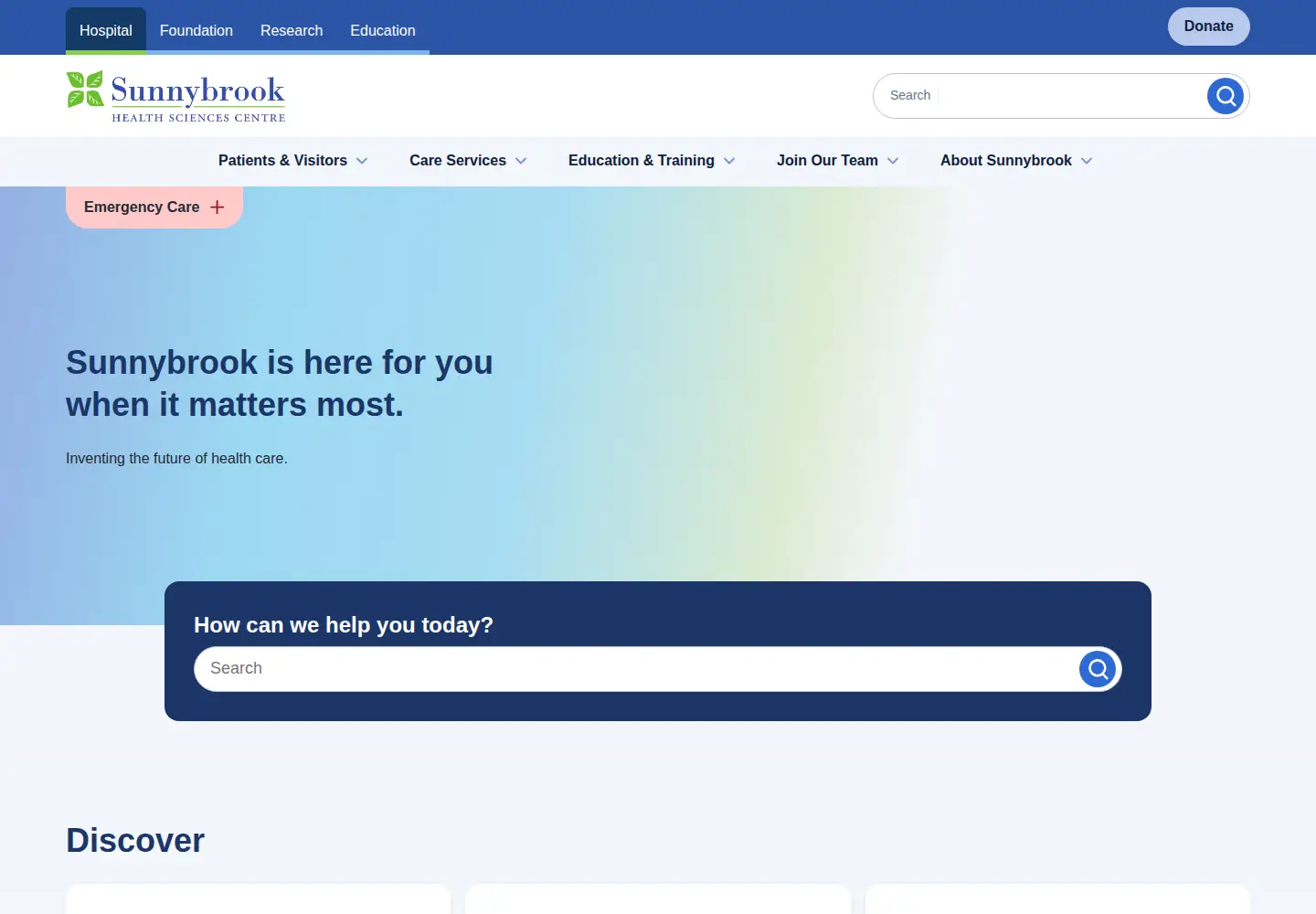 Captured homepage of sunnybrook.ca in the current scan