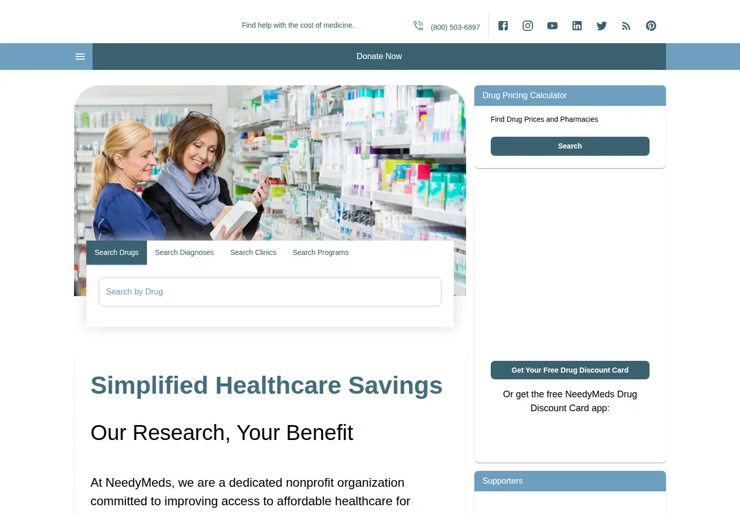 Screenshot of needymeds.org