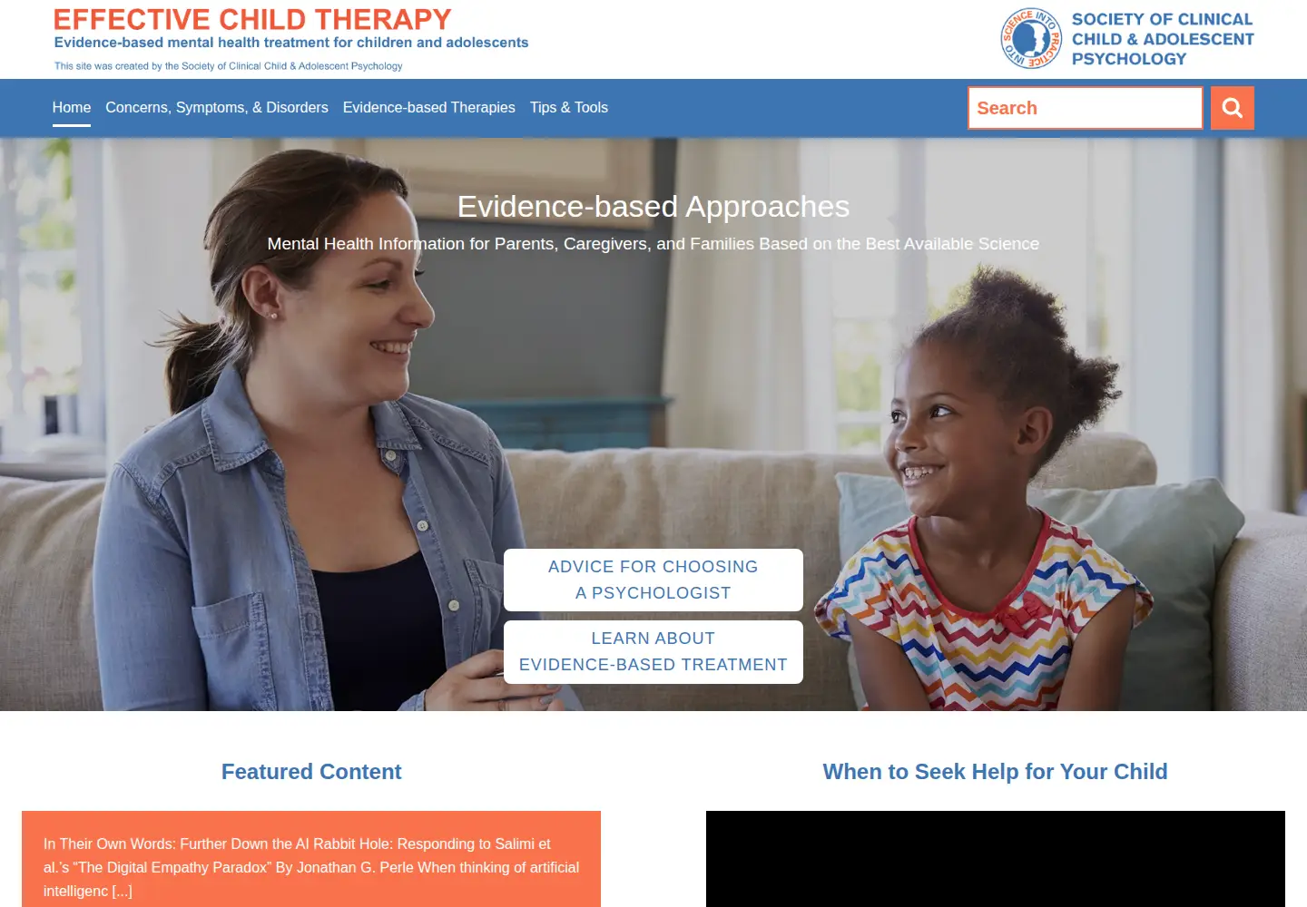 Screenshot of effectivechildtherapy.org