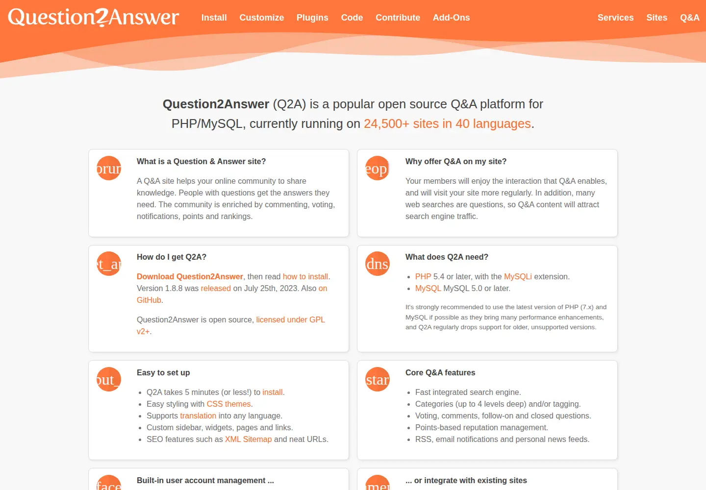Screenshot of question2answer.org