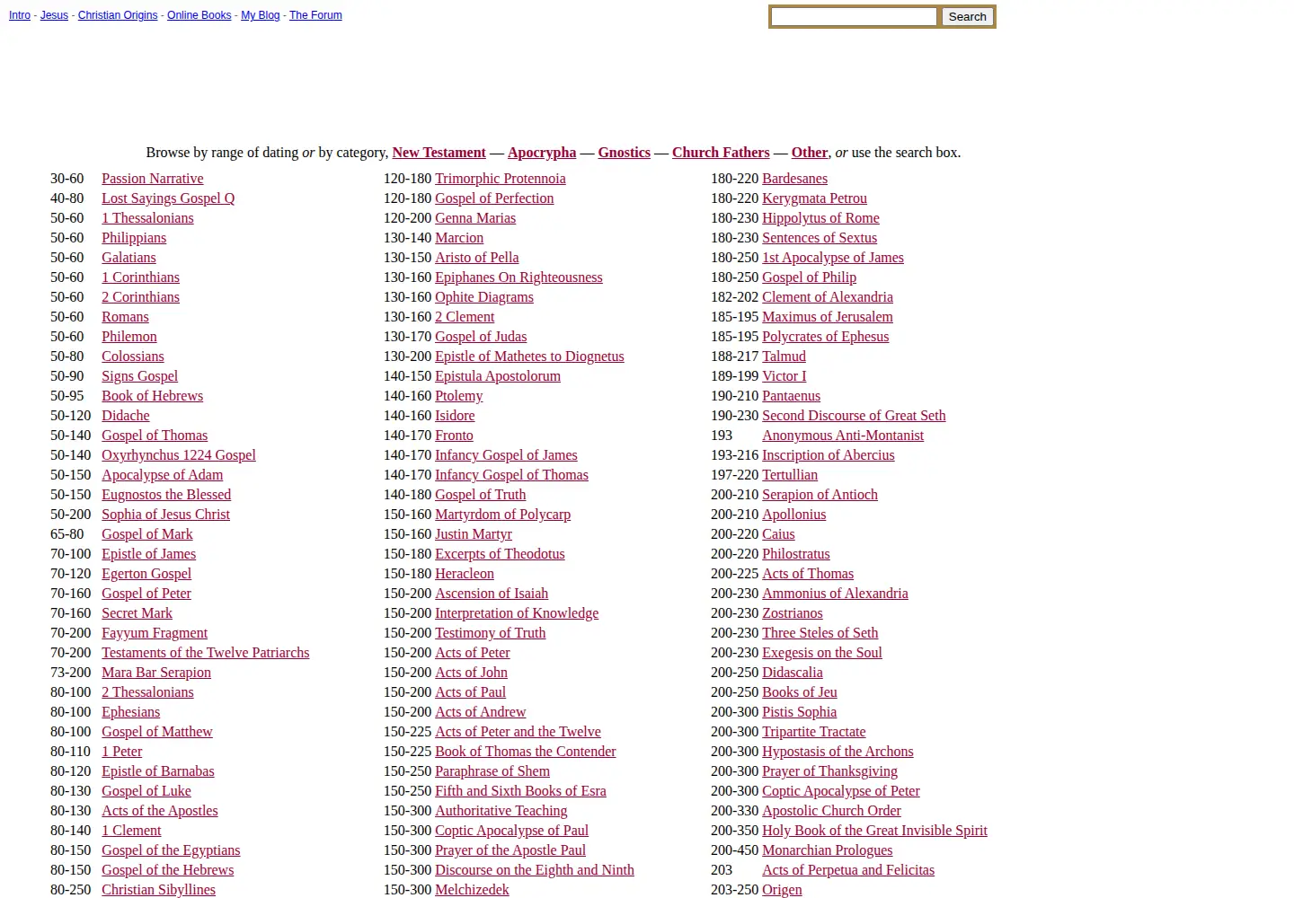Screenshot of earlychristianwritings.com