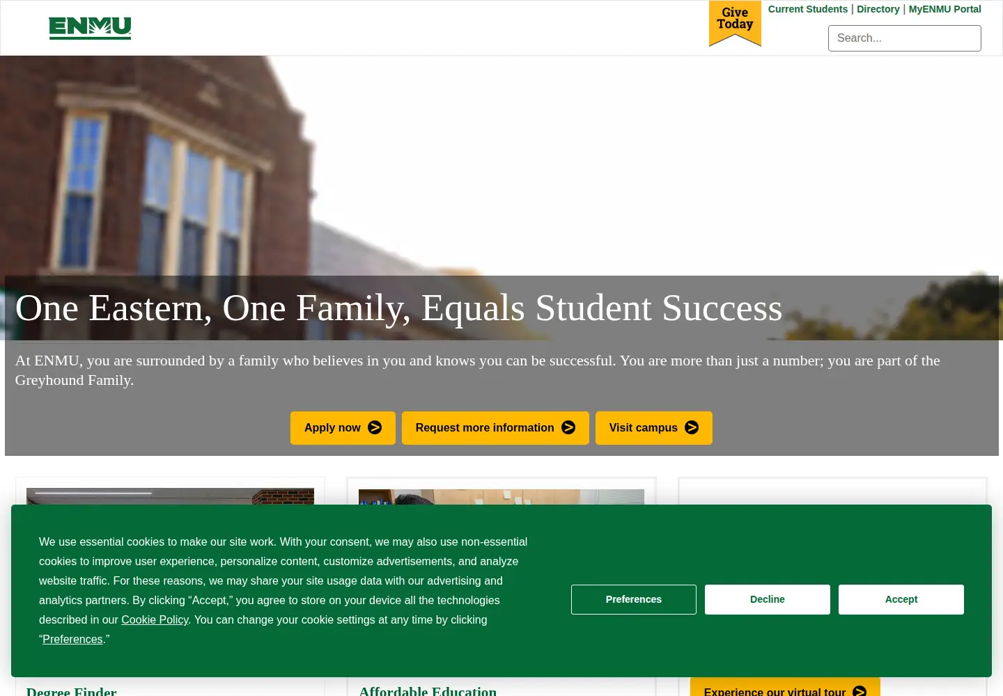 Screenshot of enmu.edu