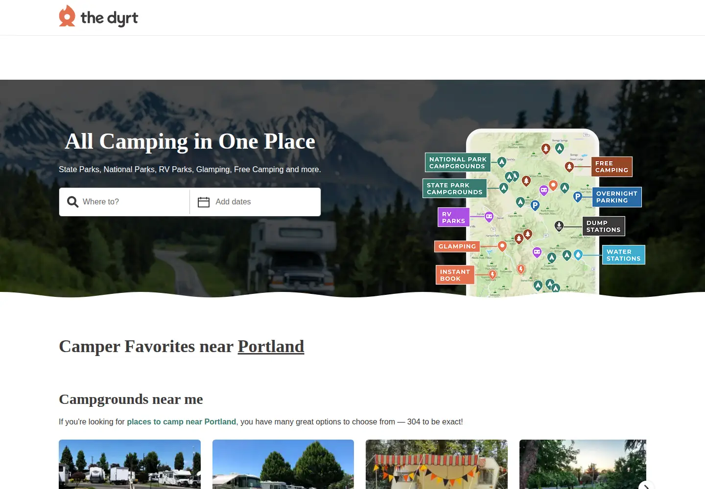 Screenshot of thedyrt.com