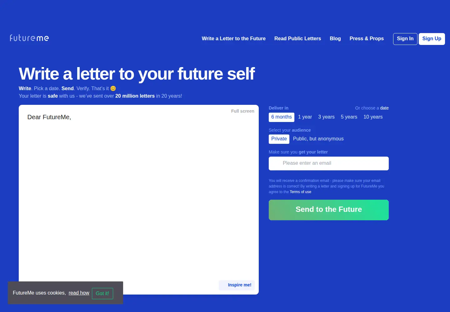Screenshot of futureme.org