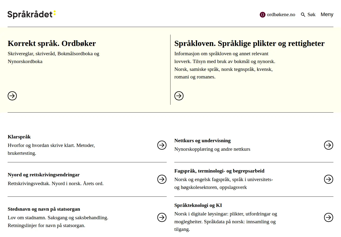 Screenshot of sprakradet.no