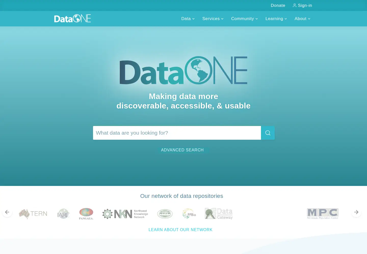 Screenshot of dataone.org