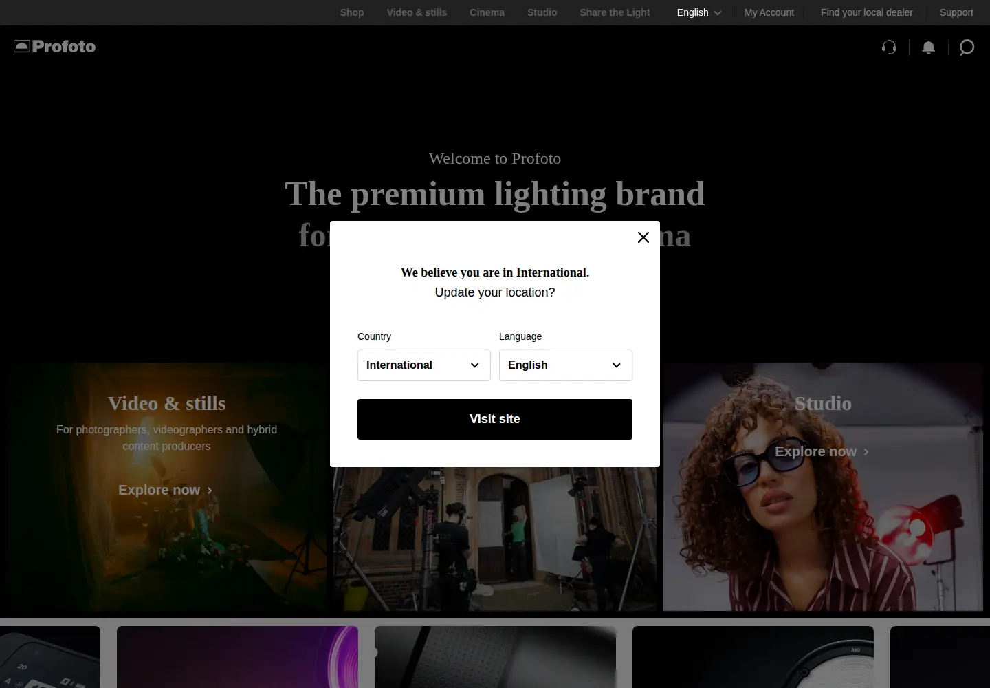 Screenshot of profoto.com