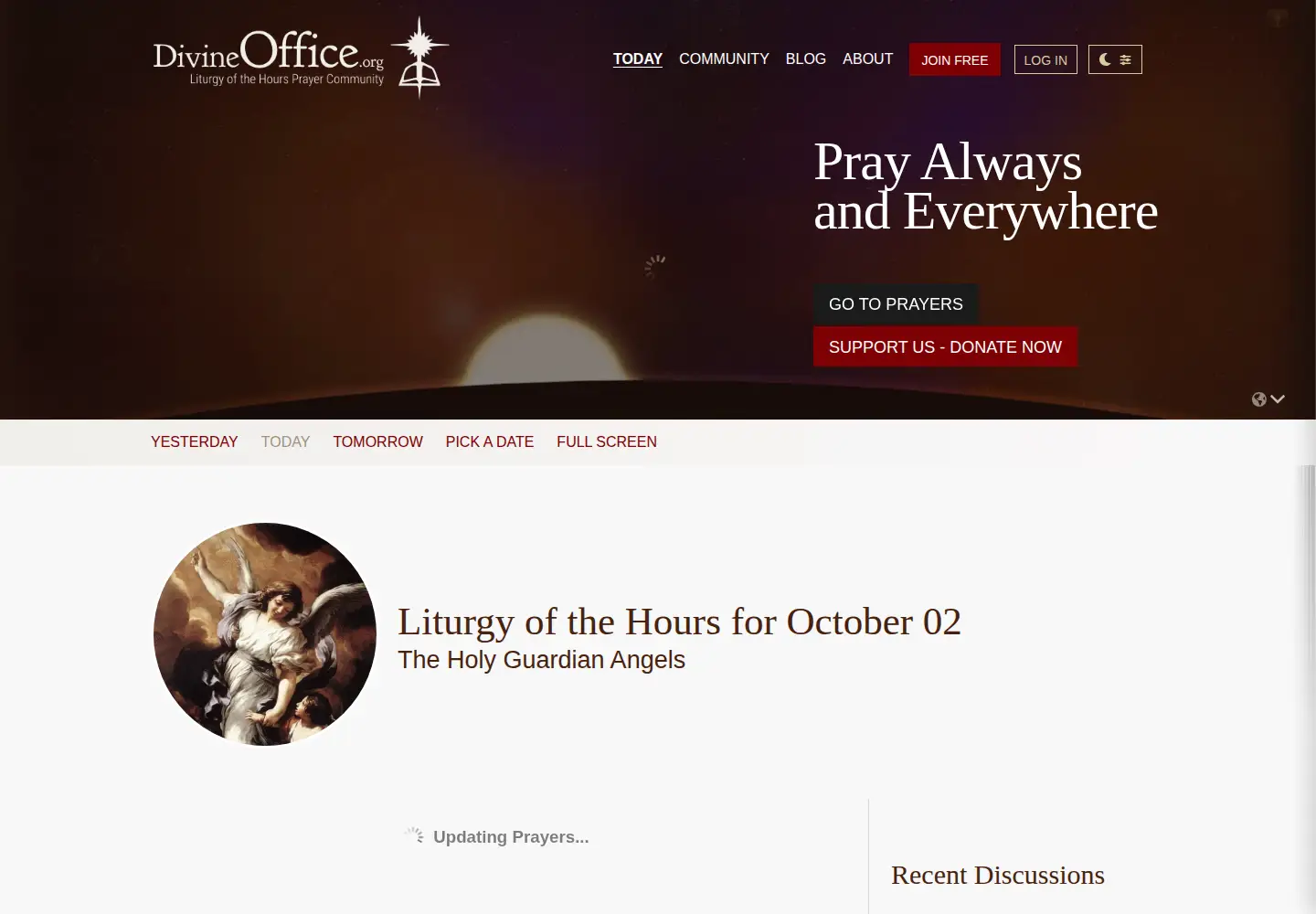 Captured homepage of divineoffice.org in the current scan