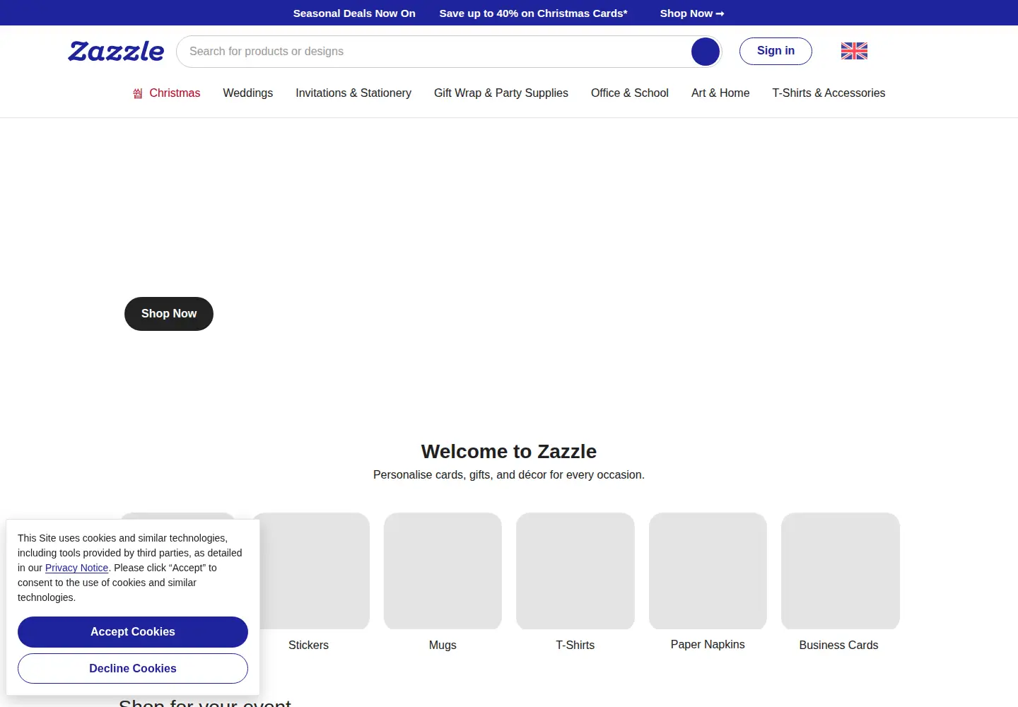 Screenshot of zazzle.co.uk