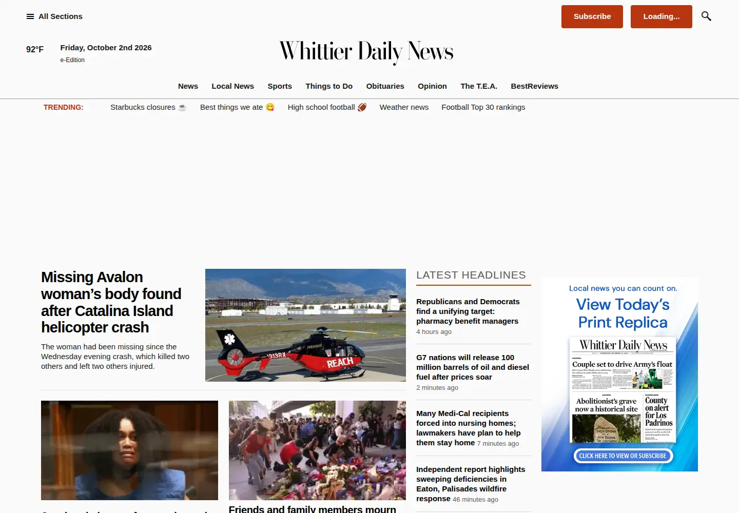Screenshot of whittierdailynews.com