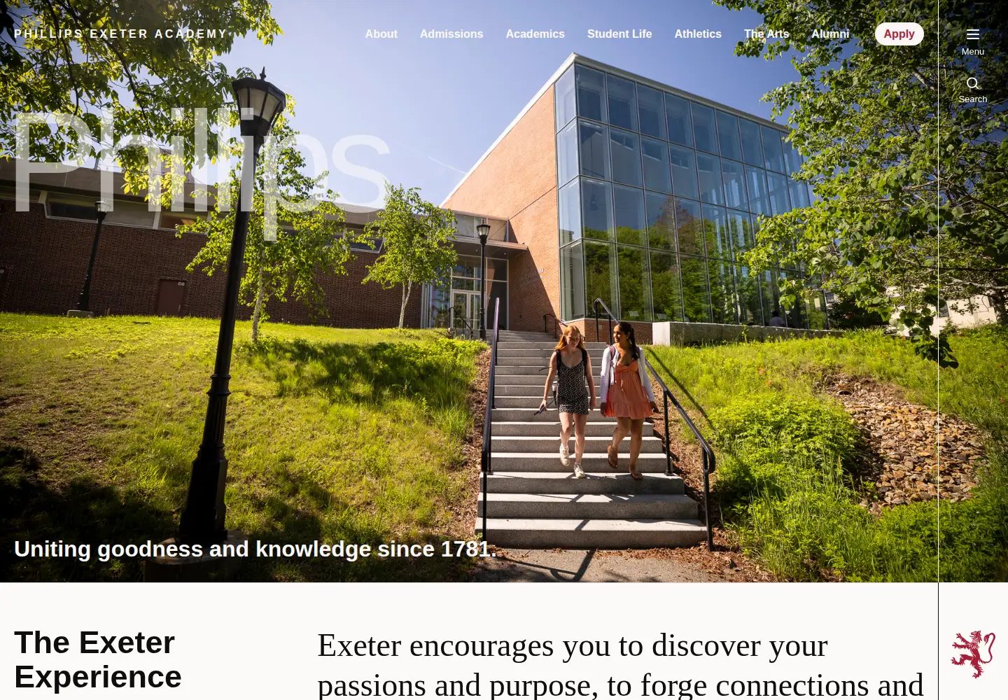 Screenshot of exeter.edu