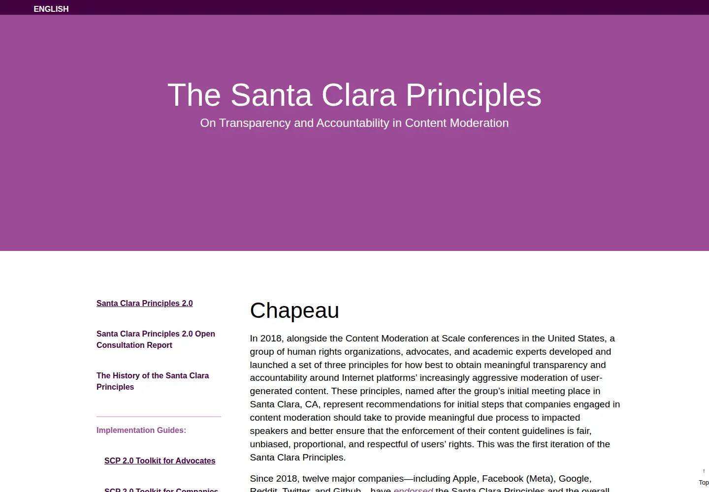 Screenshot of santaclaraprinciples.org