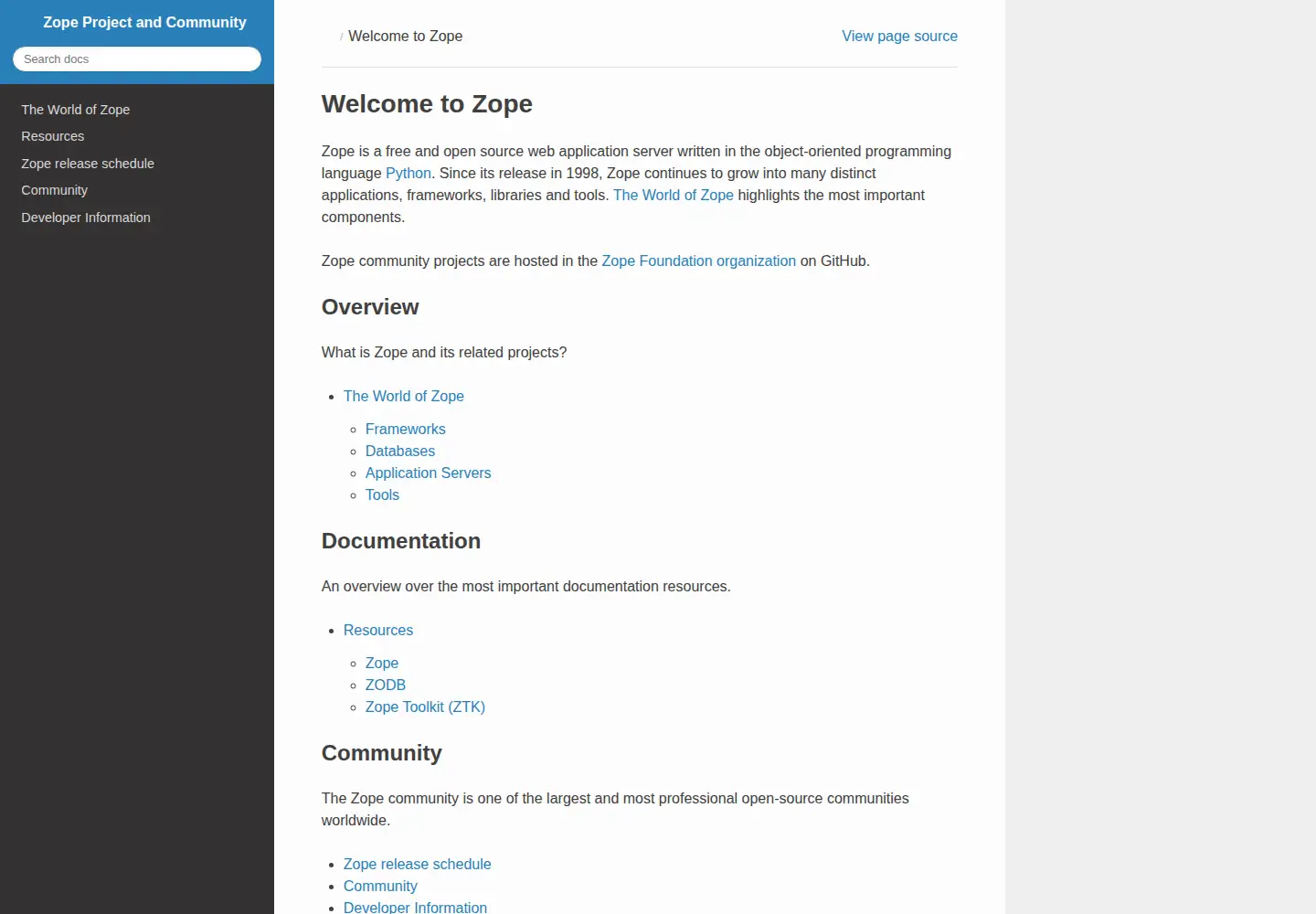 Captured homepage of zope.org in the current scan
