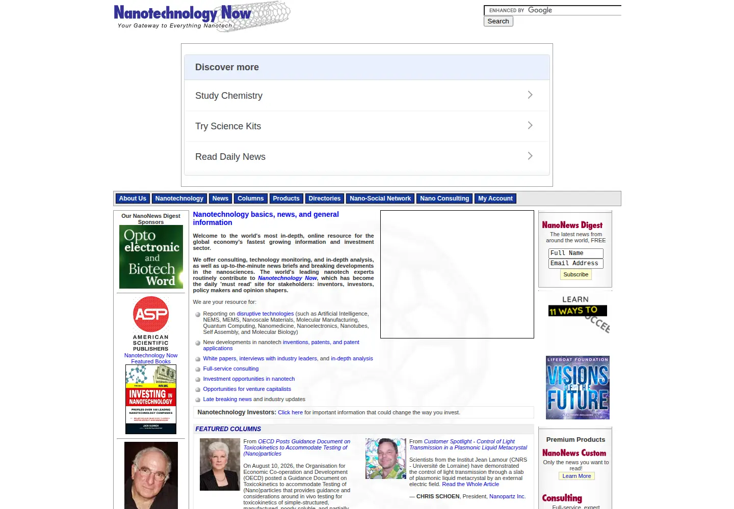 Captured homepage of nanotech-now.com in the current scan