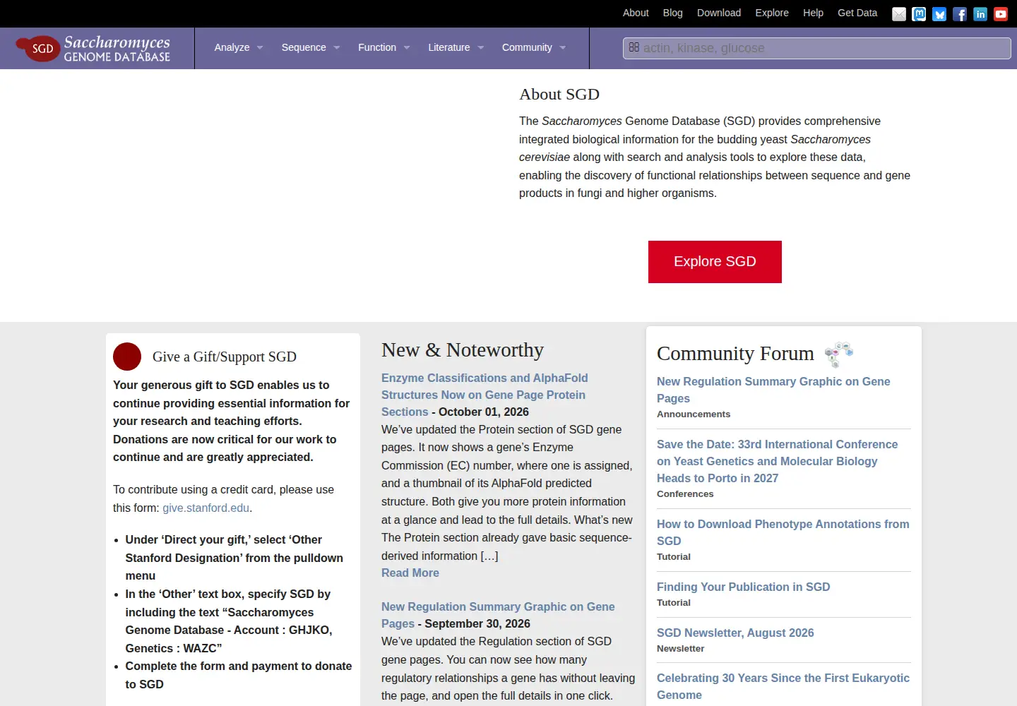 Screenshot of yeastgenome.org
