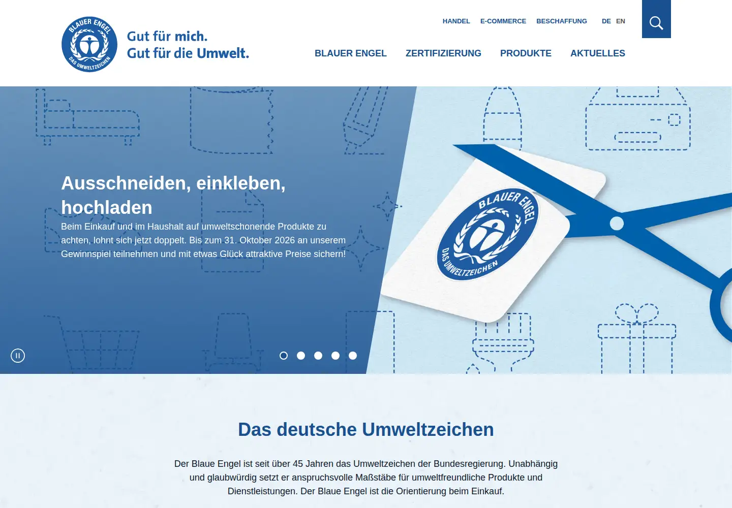 Screenshot of blauer-engel.de