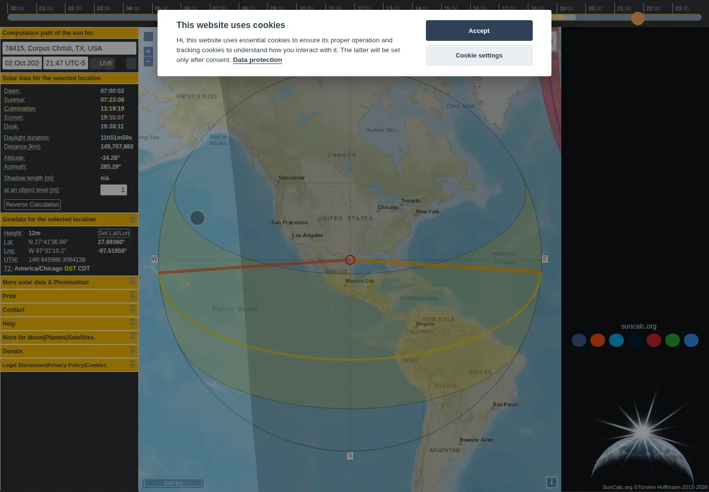 Screenshot of suncalc.org