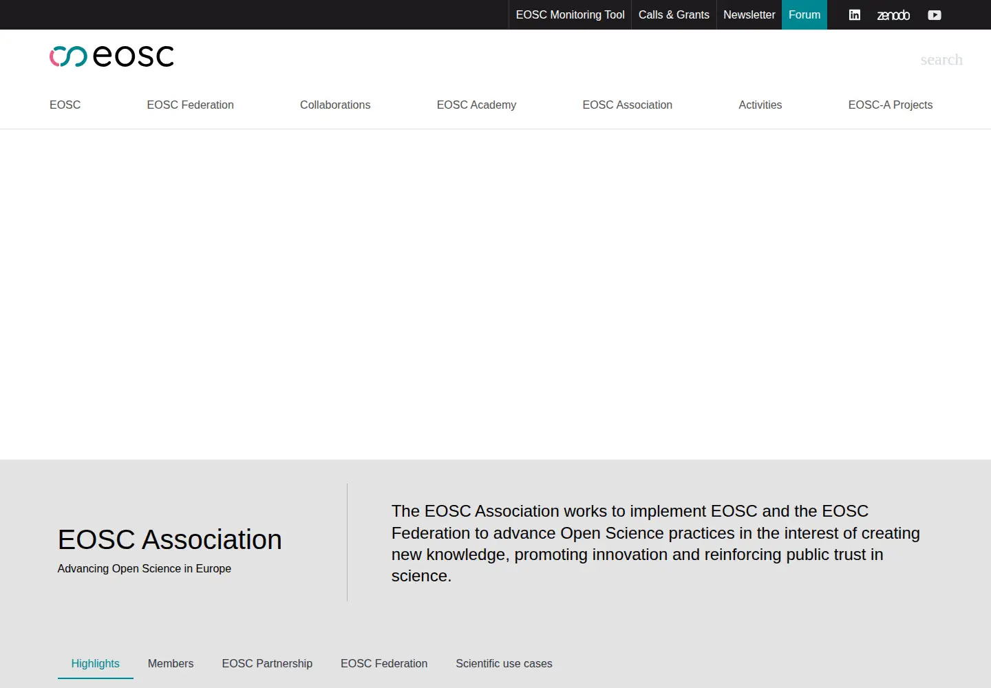Screenshot of eosc.eu