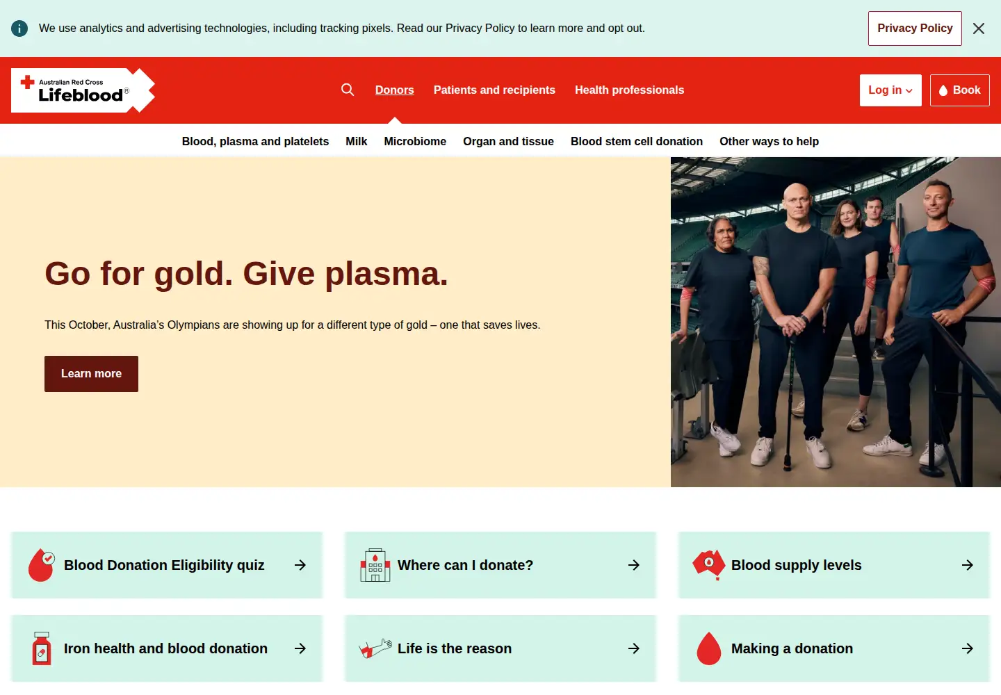 Screenshot of lifeblood.com.au