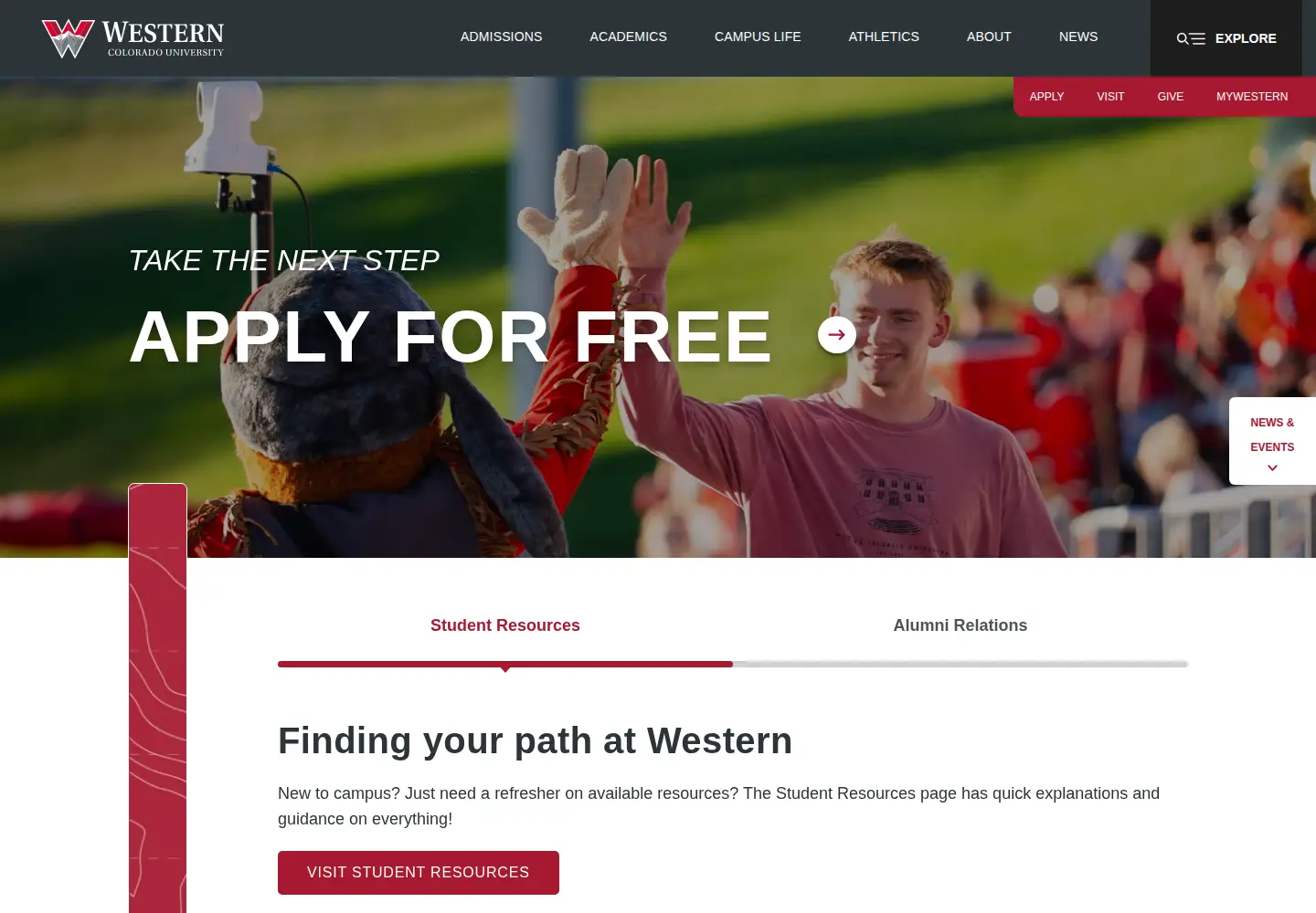 Screenshot of western.edu
