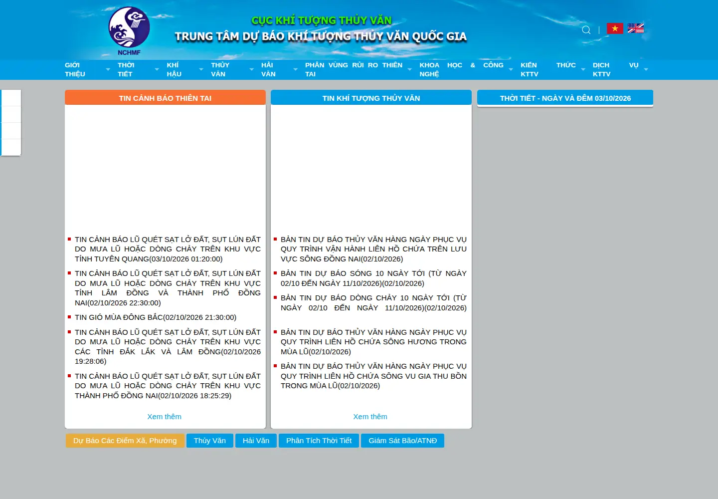 Screenshot of nchmf.gov.vn