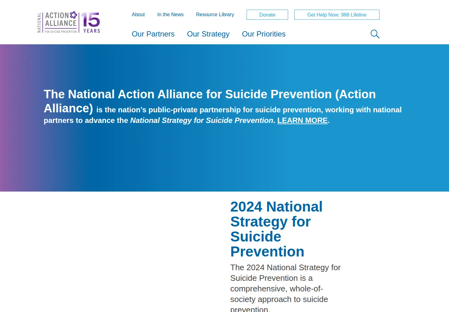 Screenshot of actionallianceforsuicideprevention.org