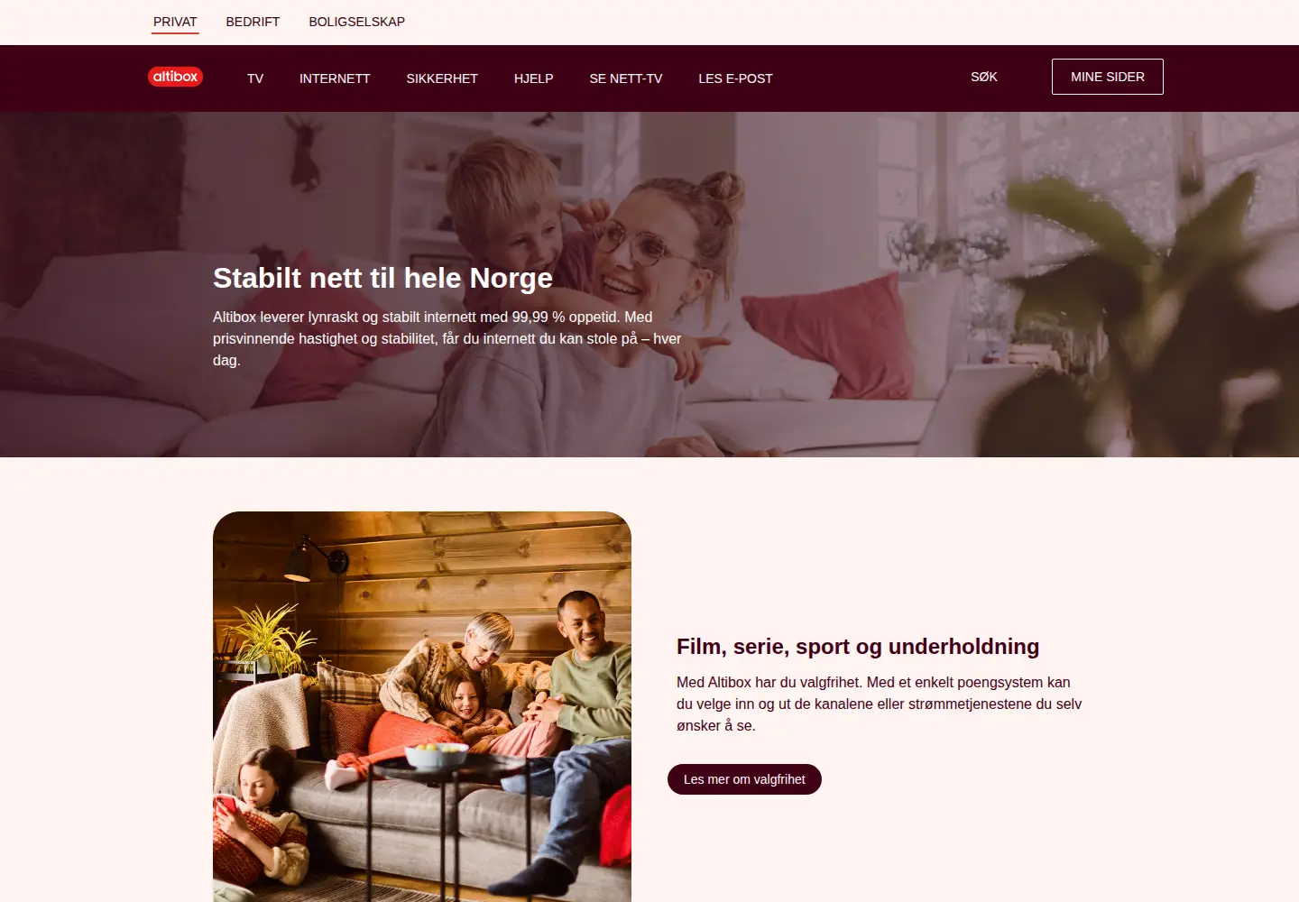 Screenshot of altibox.no