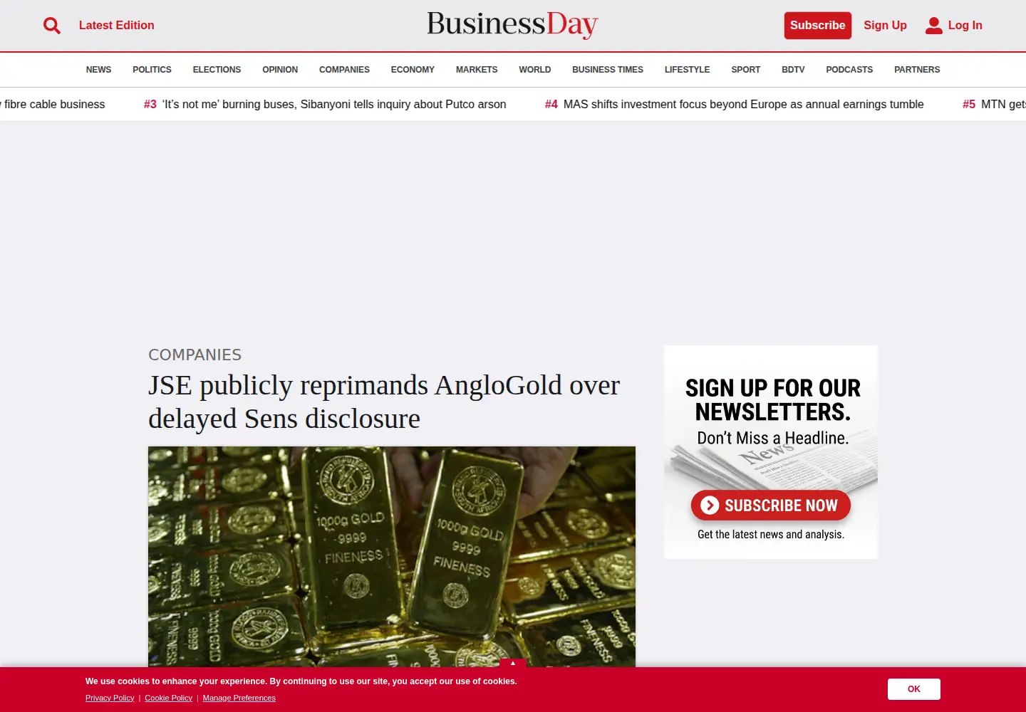 Screenshot of businessday.co.za