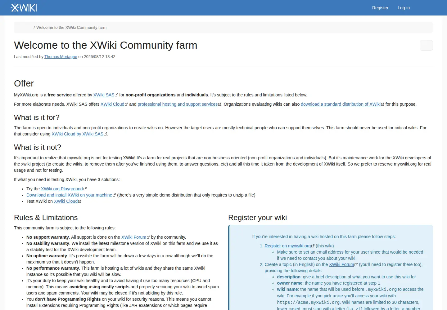 Screenshot of myxwiki.org
