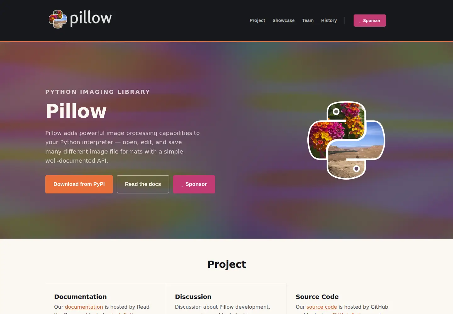 Screenshot of python-pillow.org