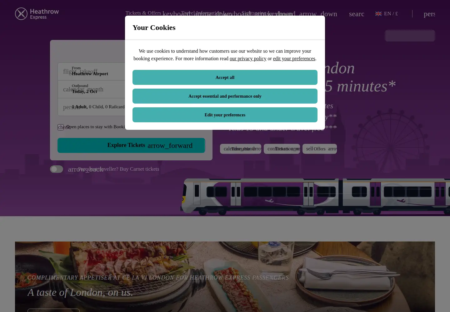 Screenshot of heathrowexpress.com