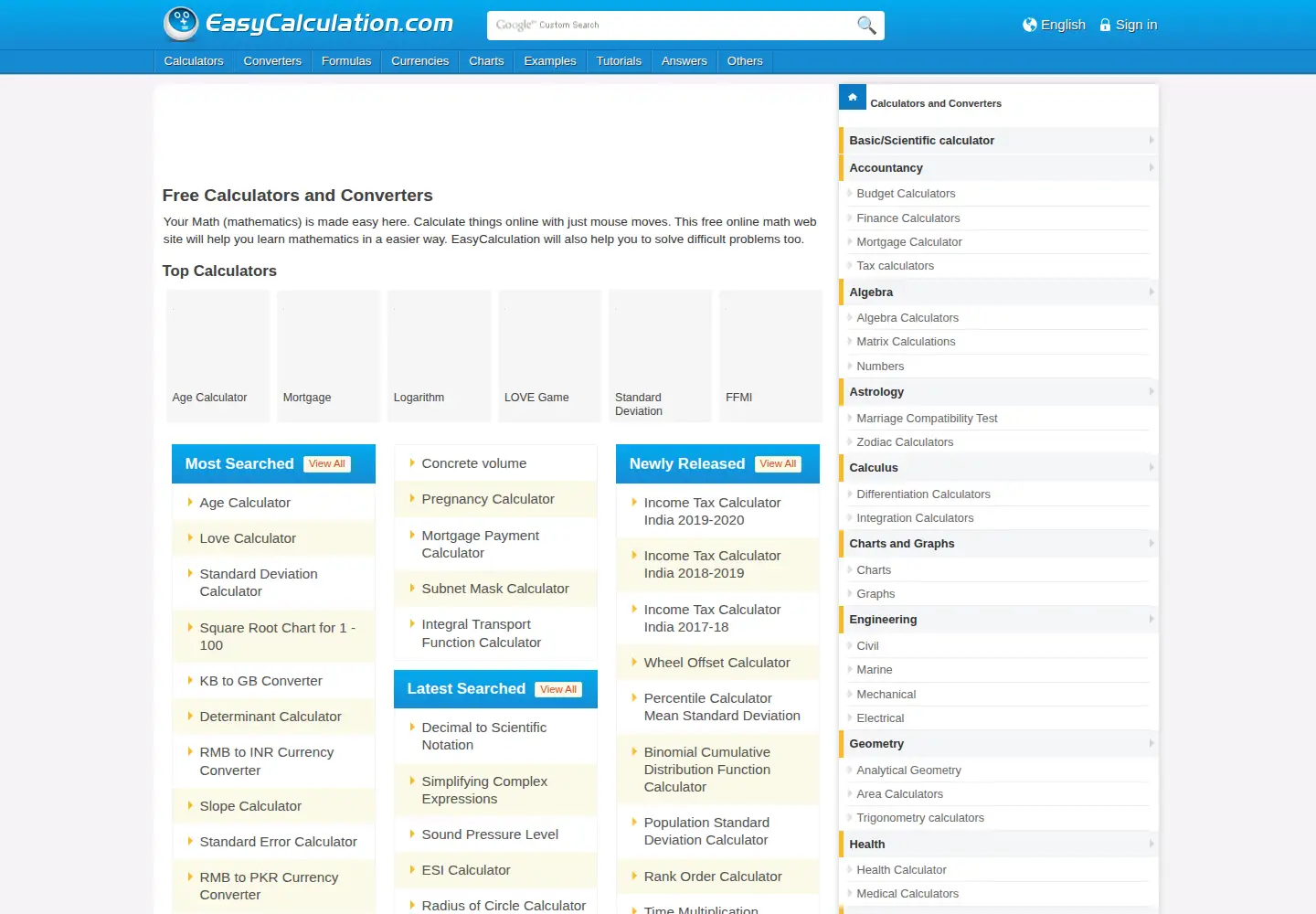 Screenshot of easycalculation.com