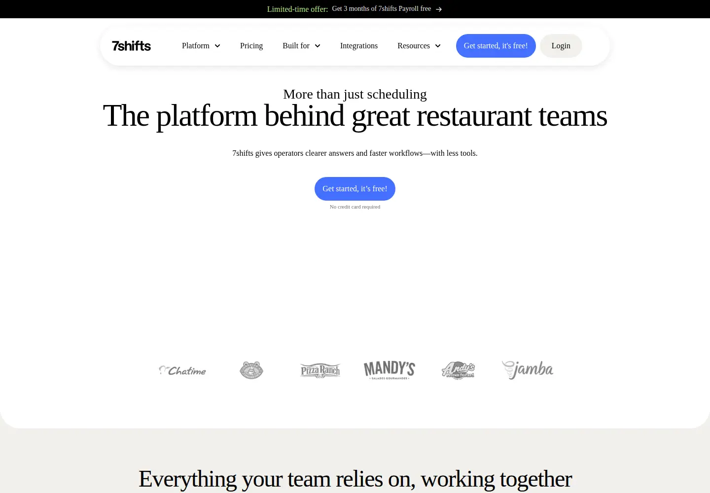 Captured homepage of 7shifts.com in the current scan