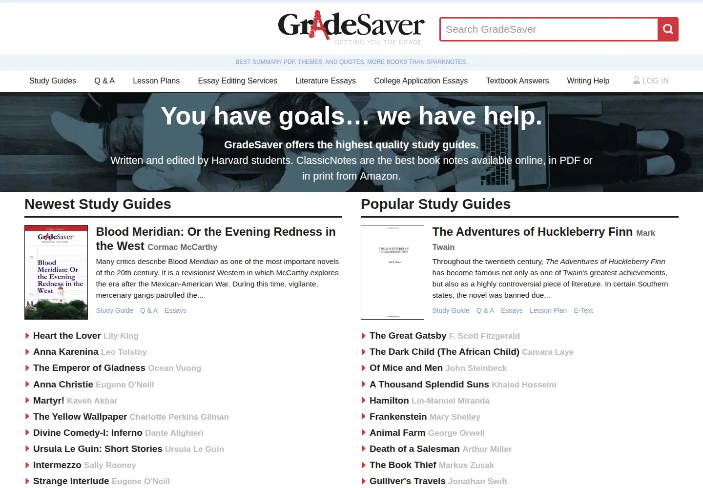 Screenshot of gradesaver.com