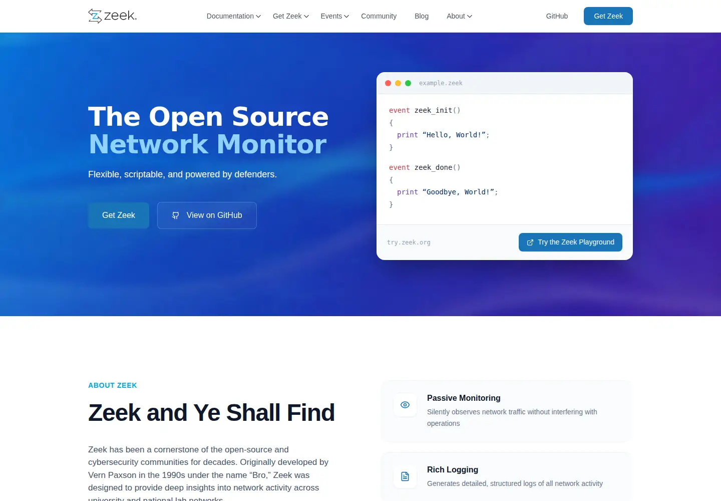 Screenshot of zeek.org