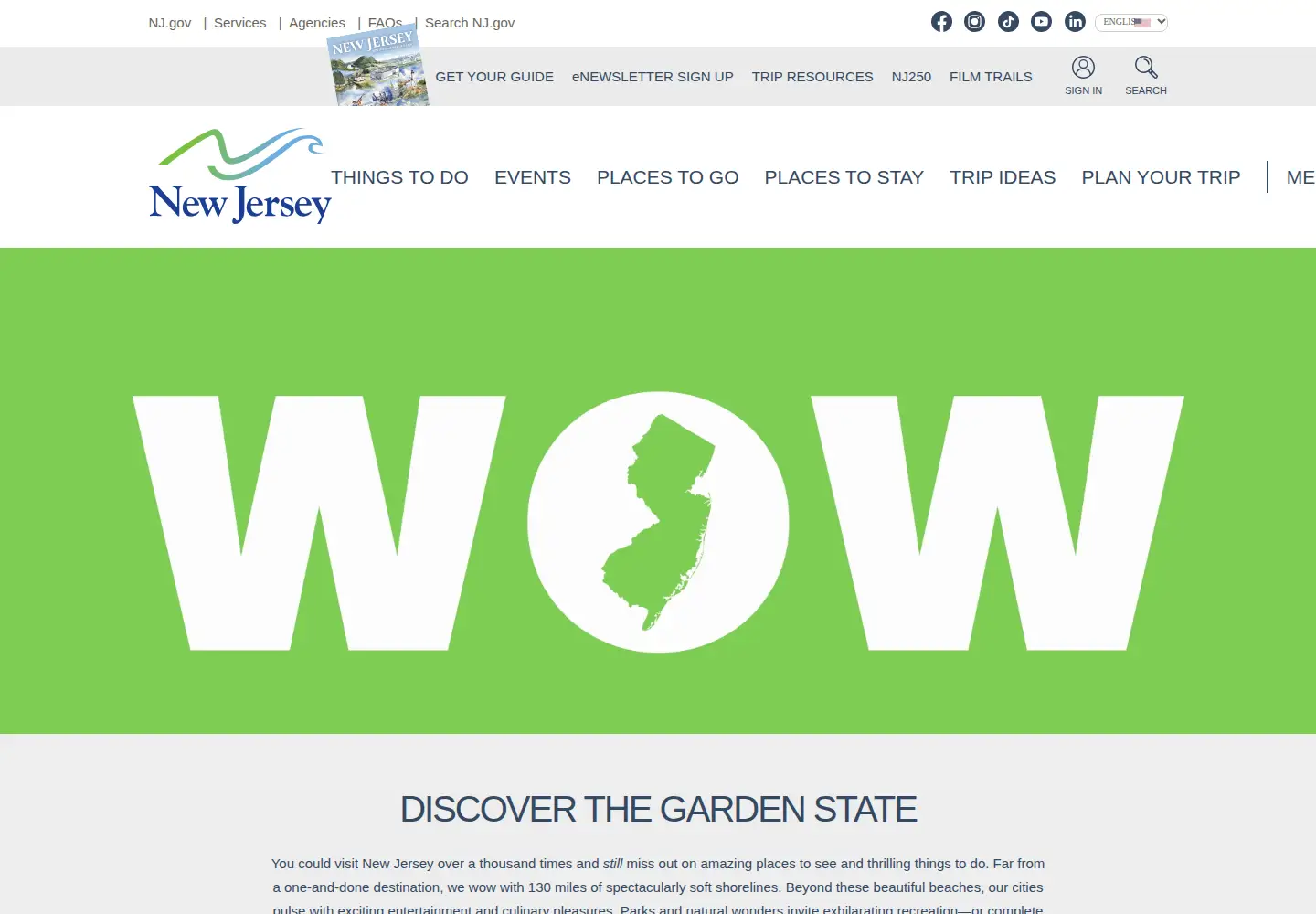 Captured homepage of visitnj.org in the current scan
