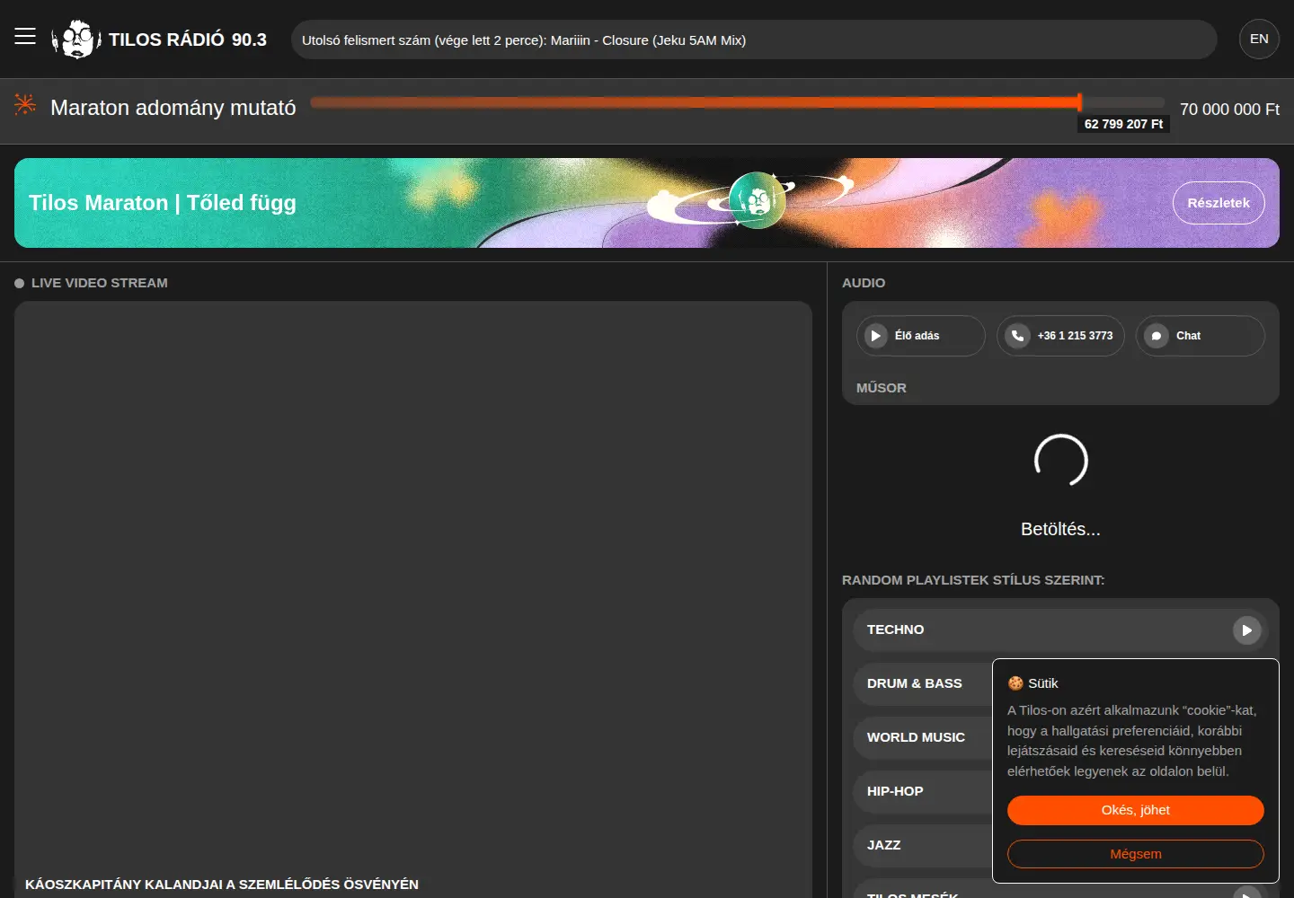 Screenshot of tilos.hu