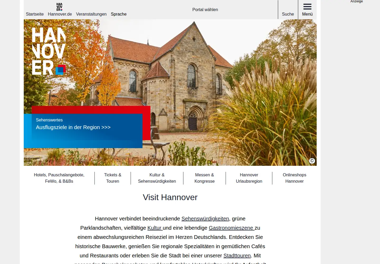 Screenshot of visit-hannover.com